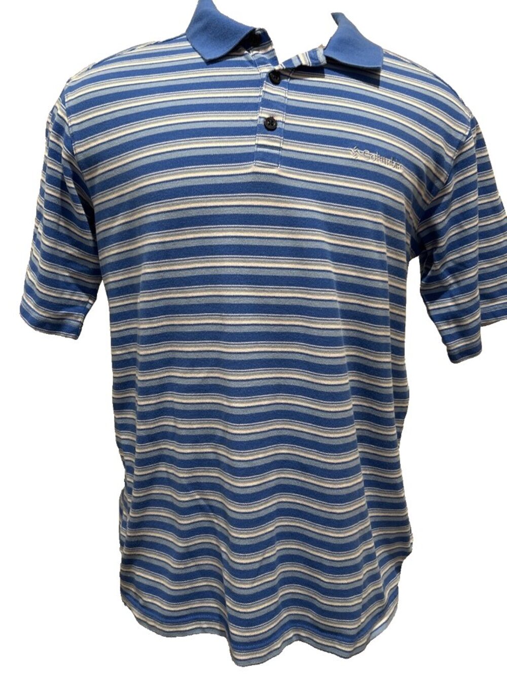 Columbia Omni-Wick Polo Shirt Mens Large Blue Striped Regular Fit